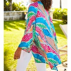 NWT Soft Surroundings Heavenly Soft Multi Color Mosaic Open Front Kimono S/M